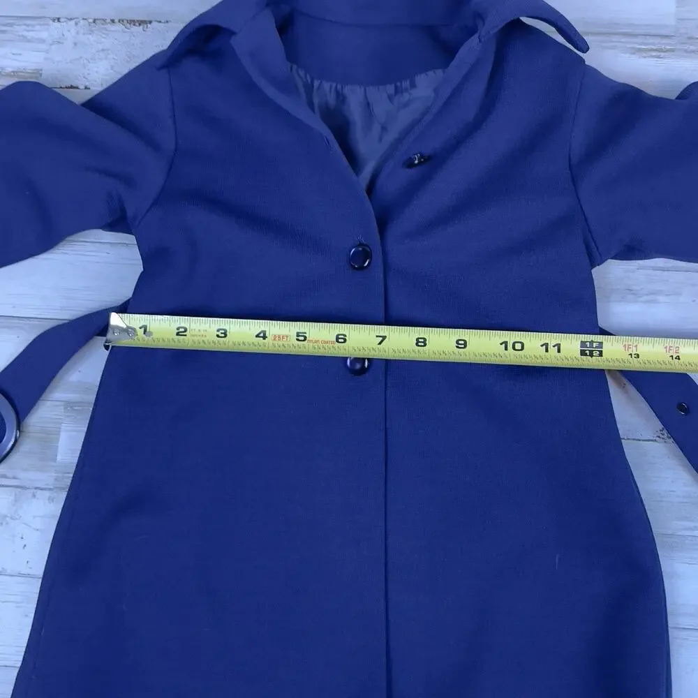Vintage Handmade Girls Navy Coat & Bird‑Print Dress Set